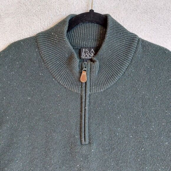 Jos A Bank Mens Sweater XXL Lamb Wool Blend 1/4 Zip Pullover Dark Green Grandpa - Picture 3 of 9